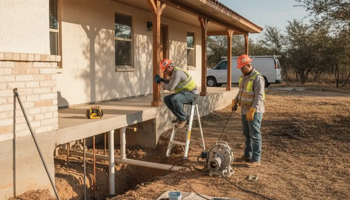 San Antonio, TX plumber repairing a pipe for a plumbing service call