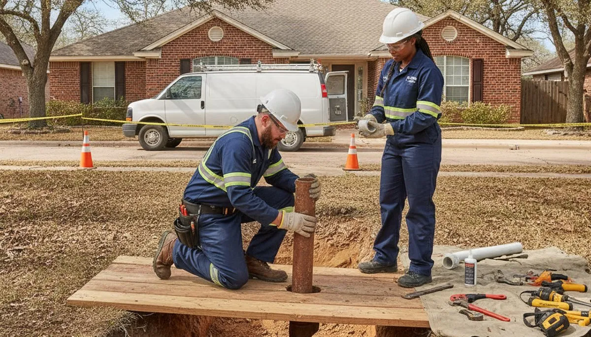 Plumber repairing a leak in San Antonio, TX for residential plumbing service