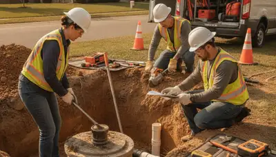 San Antonio, TX plumber repairing septic system for a home service call