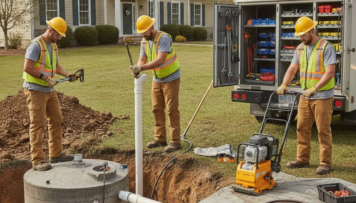 San Antonio, TX plumber repairing a septic system for a residential service call