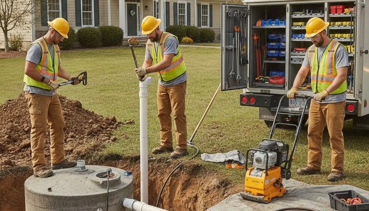 San Antonio, TX plumber repairing a septic system for a residential service call