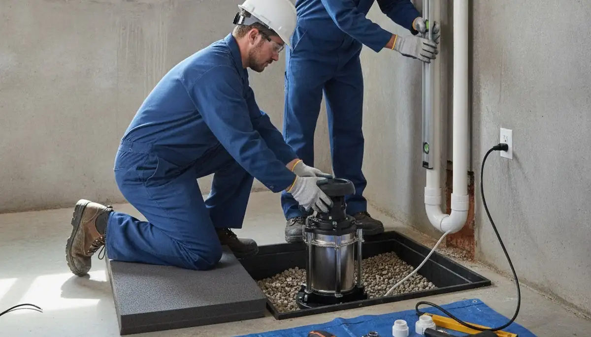 Sump pump installation by San Antonio, TX plumbers for flood protection in homes